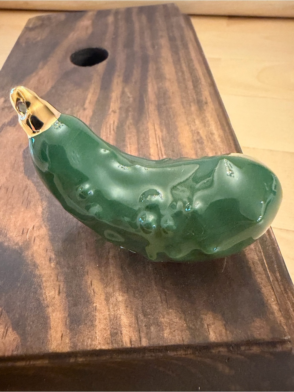 Nora Fleming Green Ceramic Pickle with Gold Tip Accent